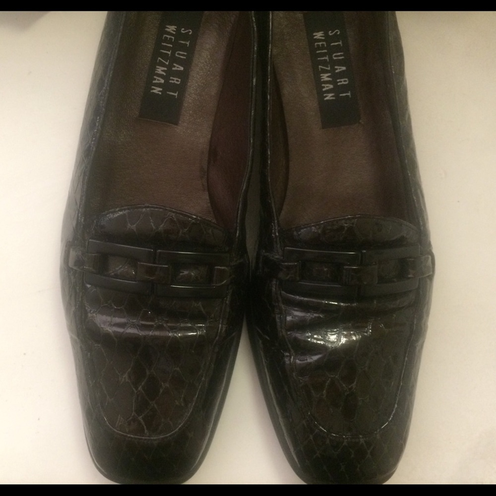 STUART WEITZMAN Chocolate SnakeSkin LeatherLoafers